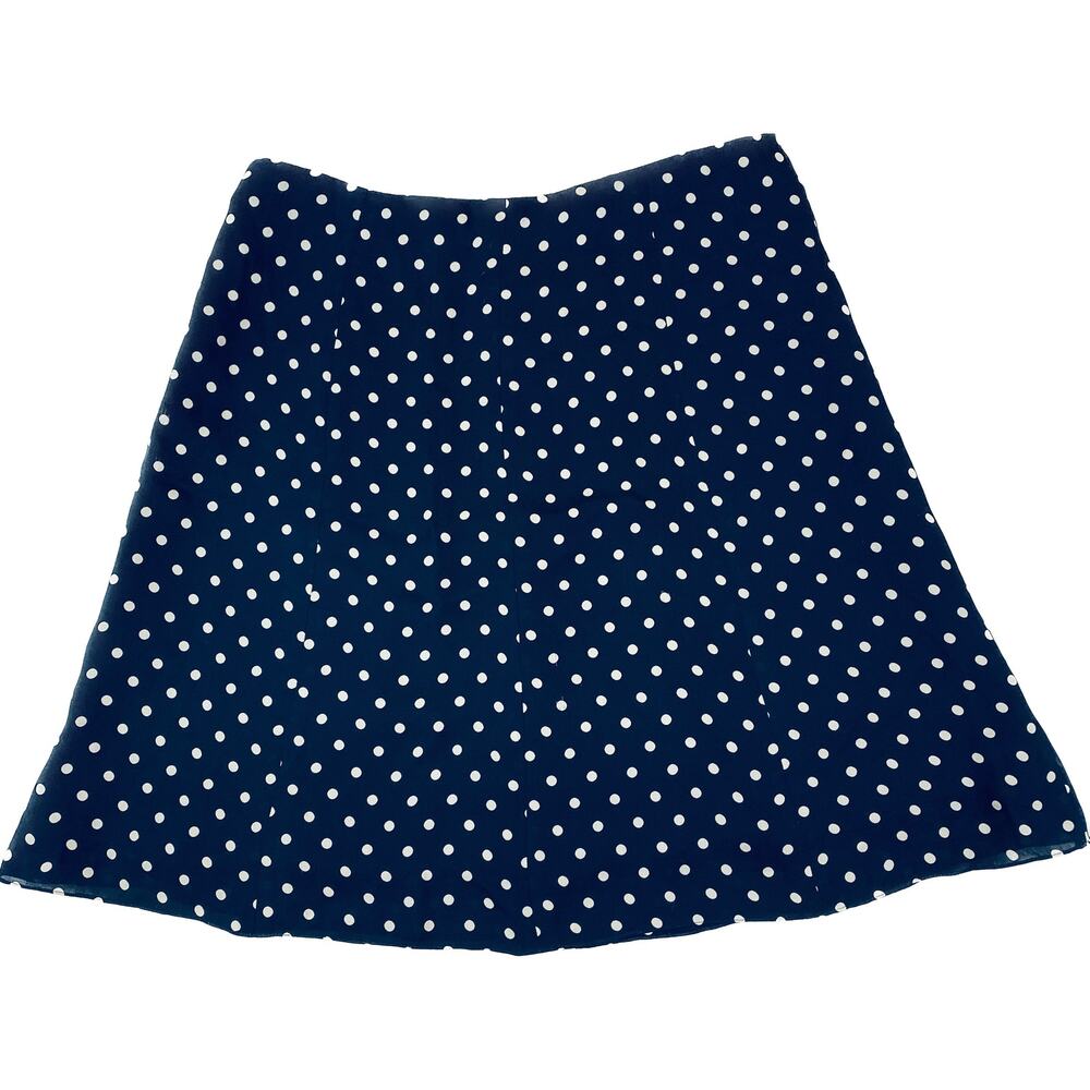 Jones New York Signature Silk Career  Skirt Women 6p Navy Blue Beige Polka Dots